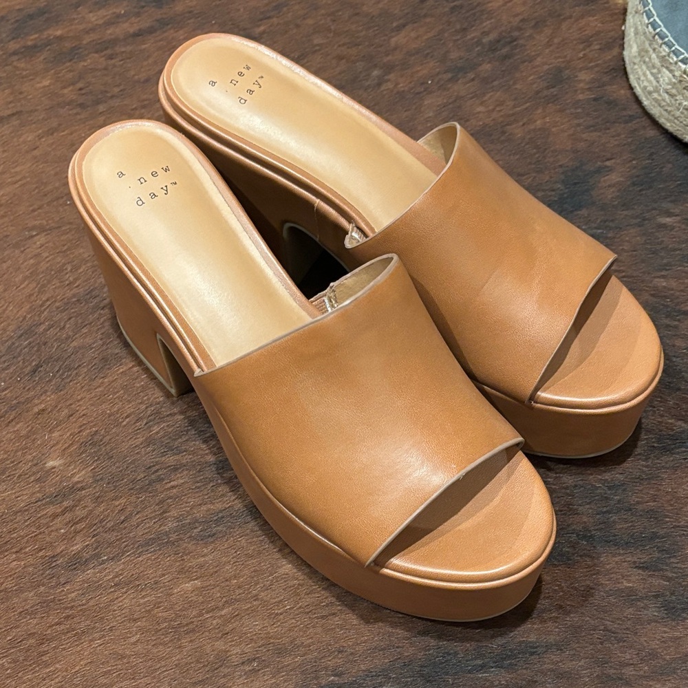 a new day Tan Platform Slide Heels
